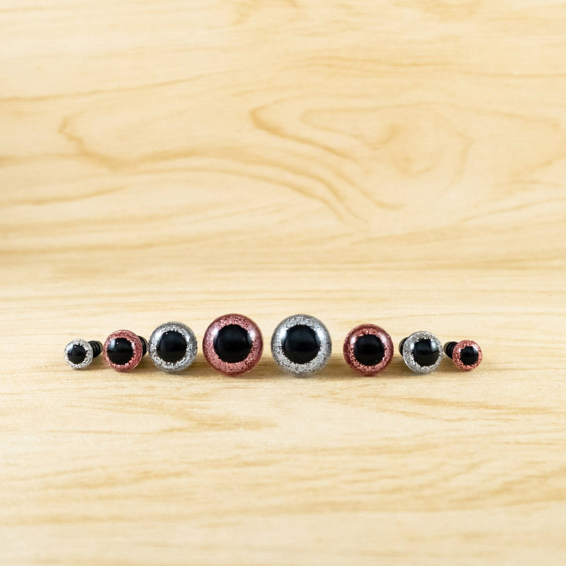 Pink and silver glitter safety eyes for amigurumi