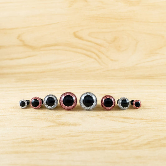 Pink and silver glitter safety eyes for amigurumi