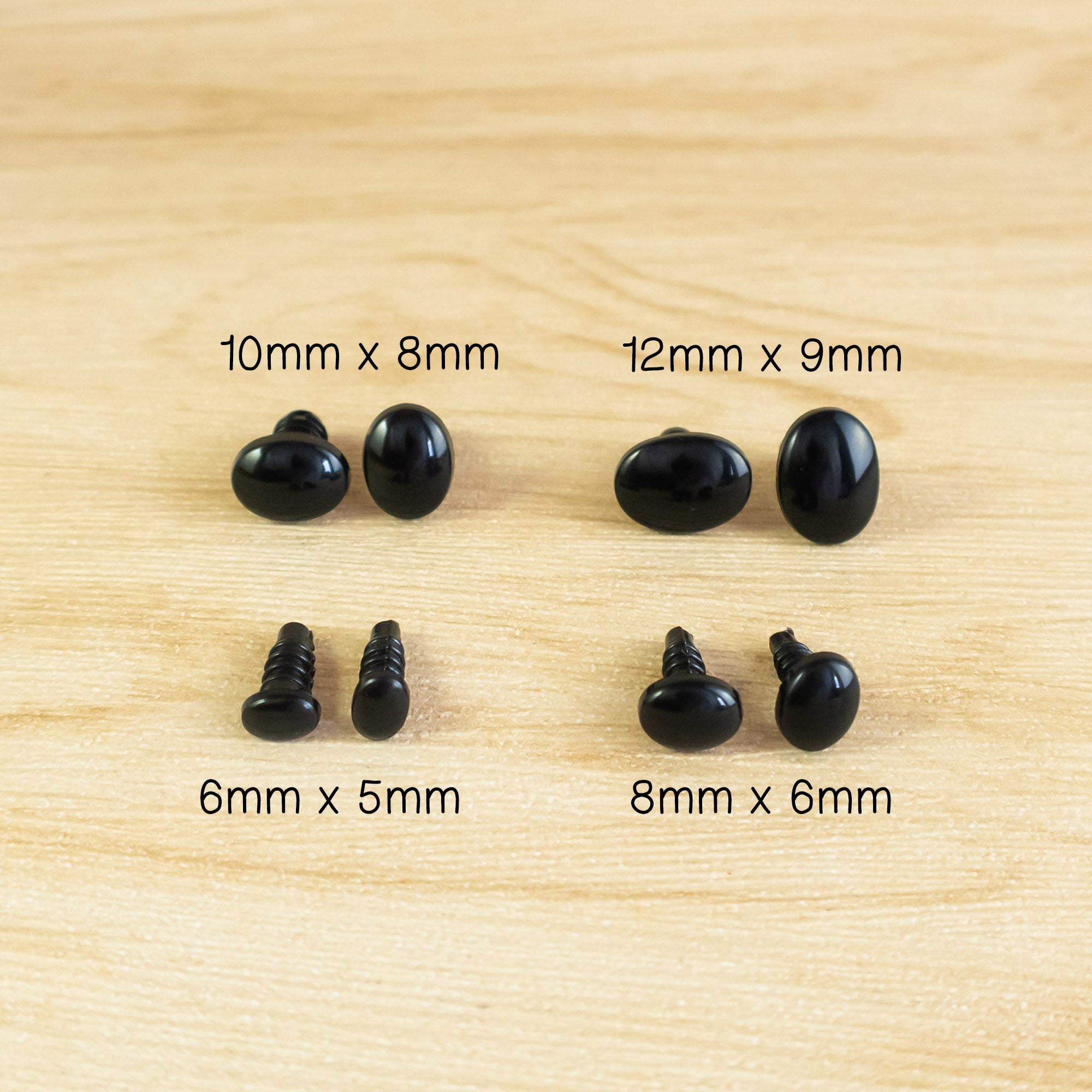 Black Oval Safety Eyes Sample Pack - 6mm - 12mm, 5 pairs each size –  Snacksies Handicraft