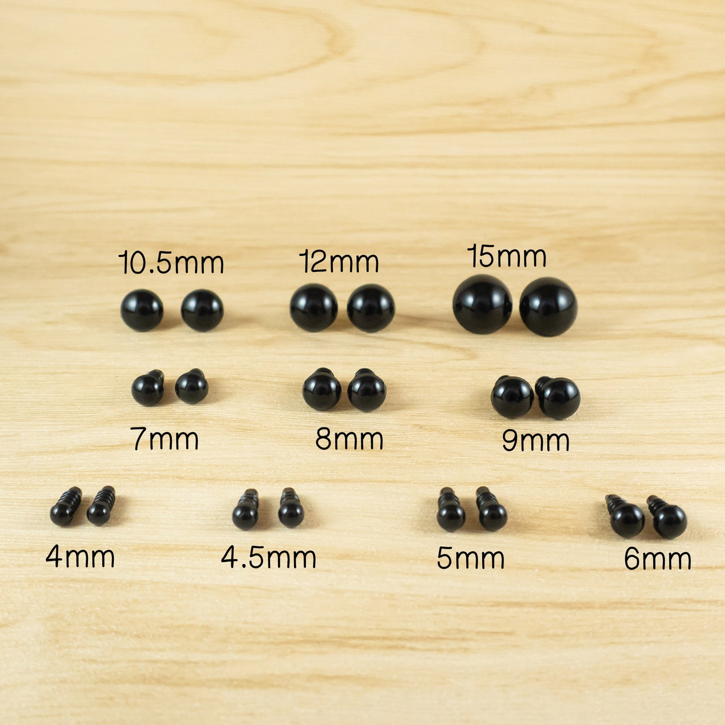 Black safety eyes from 4mm to 15mm for handmade toys