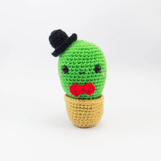 Amigurumi Cactus Plush with Red Bow tie