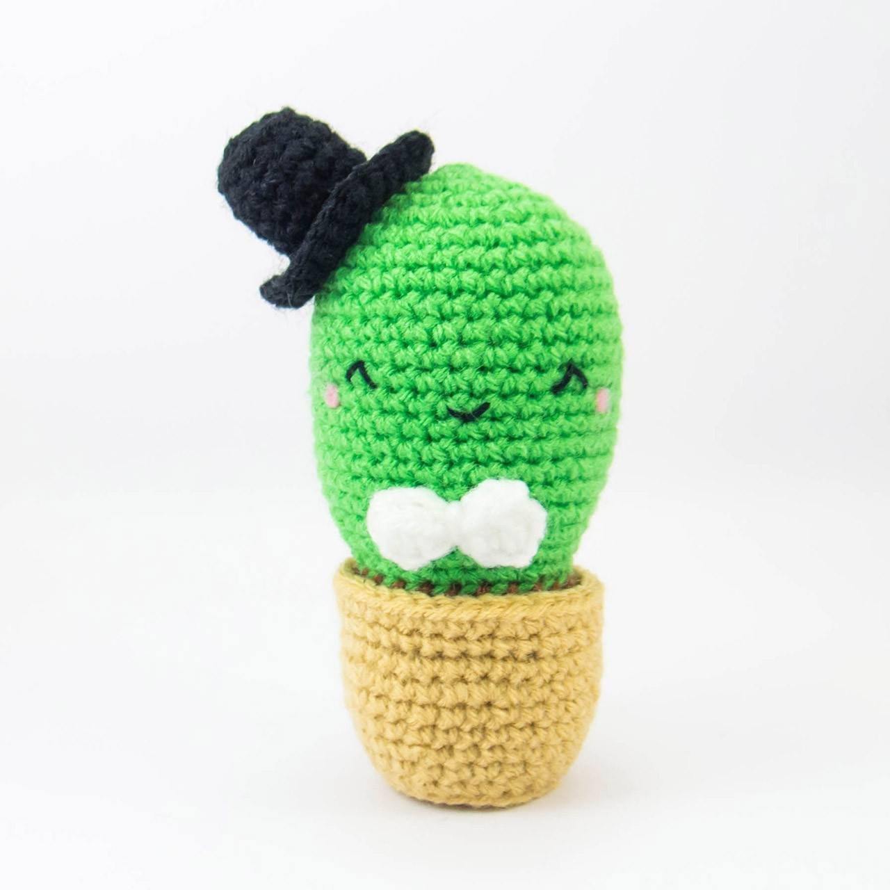 Stuffed Cactus Amigurumi with White Bow Tie