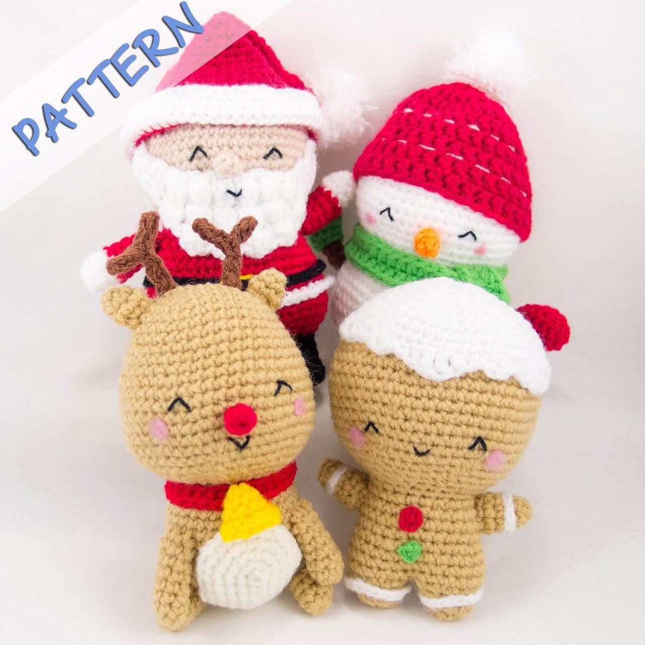 Christmas Crochet Patterns - Set of 4 (Snowman, Gingerbread Man