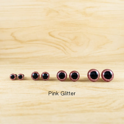 Pink Glitter Safety eyes in sizes 6mm, 8mm, 10mm, 12mm