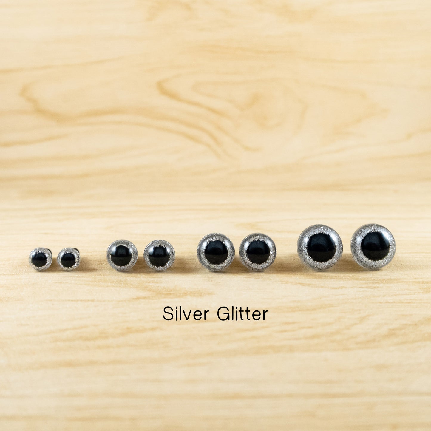 Silver Glitter Safety eyes in sizes 6mm, 8mm, 10mm, 12mm