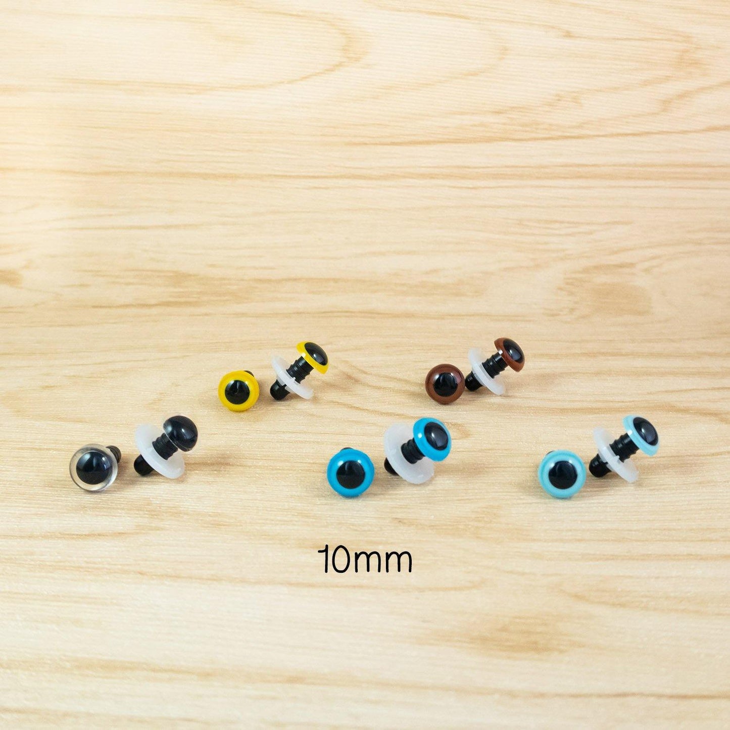 10mm craft eyes for handmade plush - yellow, brown, blue, clear