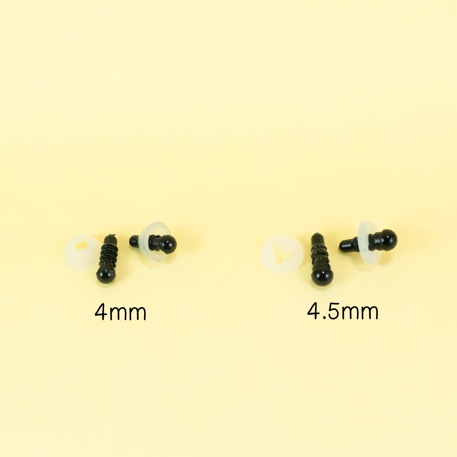 Black Safety Eyes Sample Pack - 4mm to 15mm, 5 pairs each size