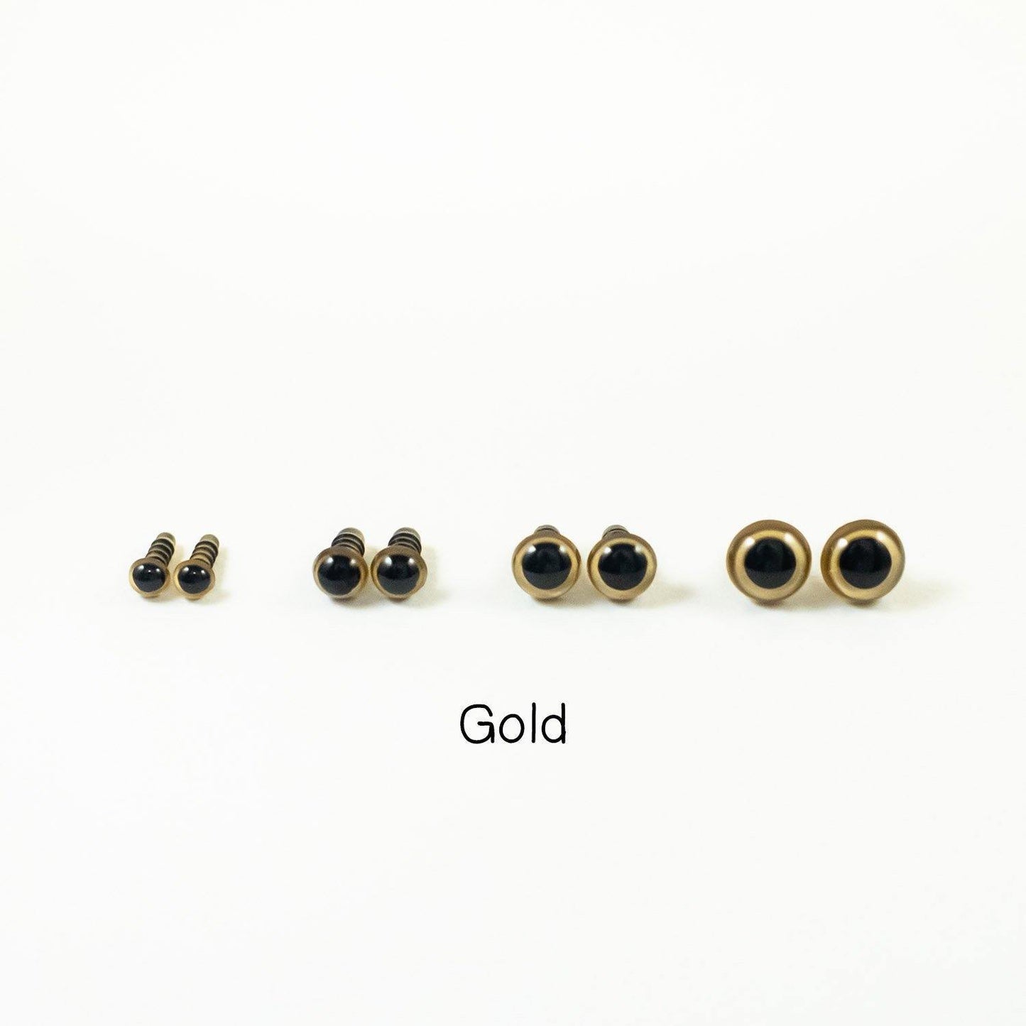 Gold colour safety eyes in 6mm, 8mm, 10mm, 12mm