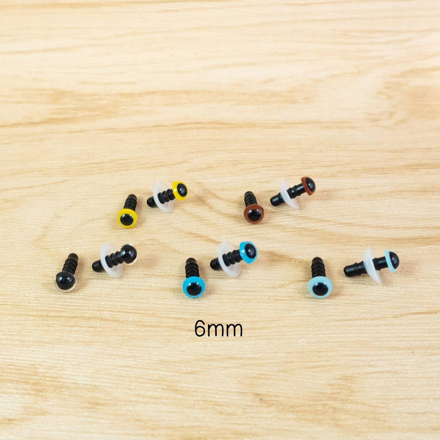 6mm color safety eyes for handmade toys - clear, yellow, brown, blue