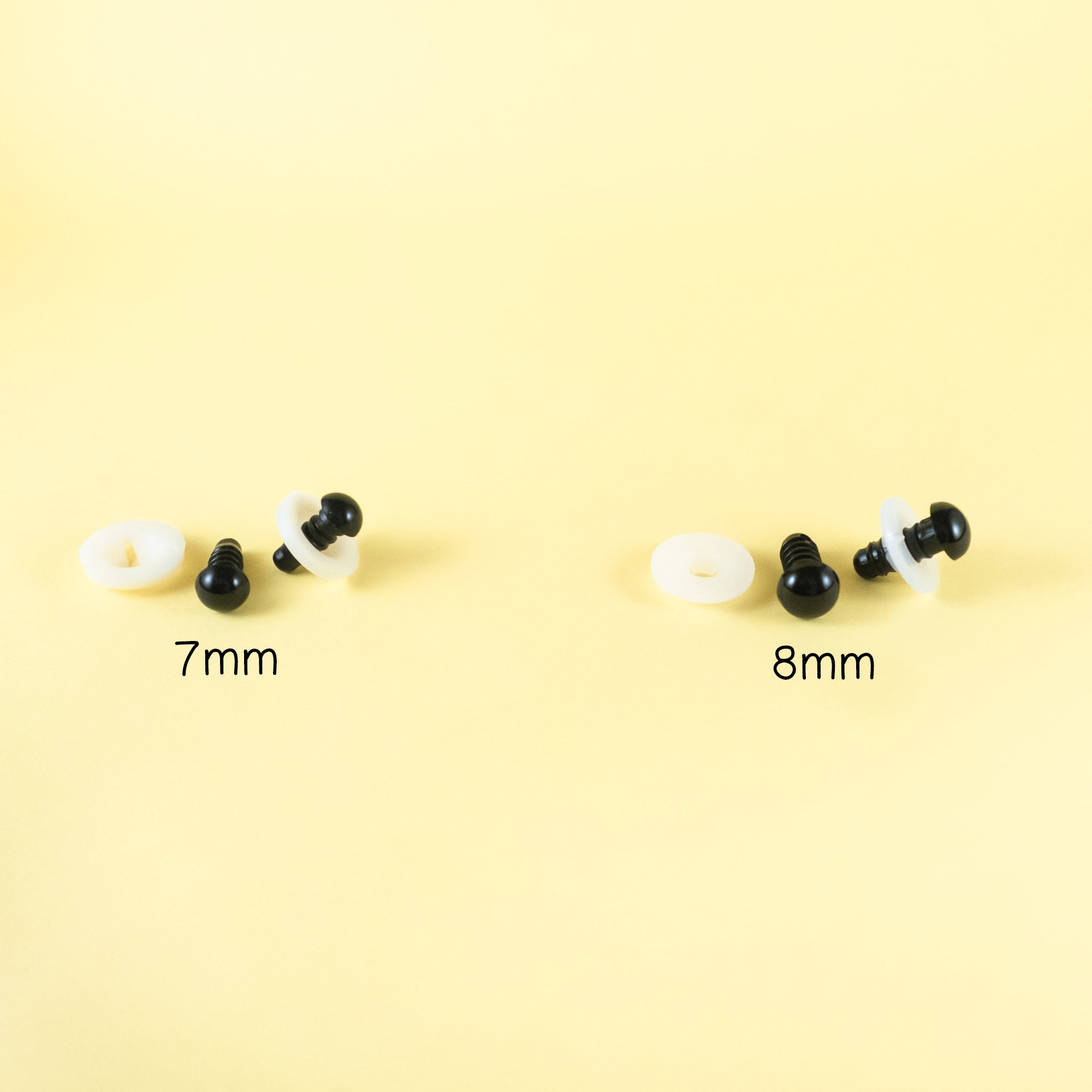 Black Safety Eyes Sample Pack - 4mm to 15mm, 5 pairs each size
