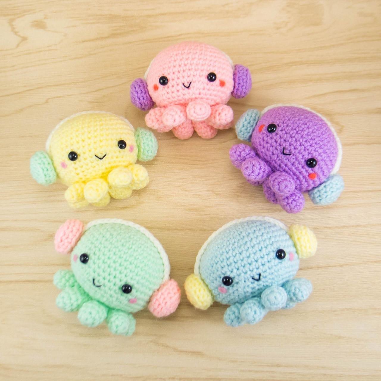 Crochet octopus with headphones
