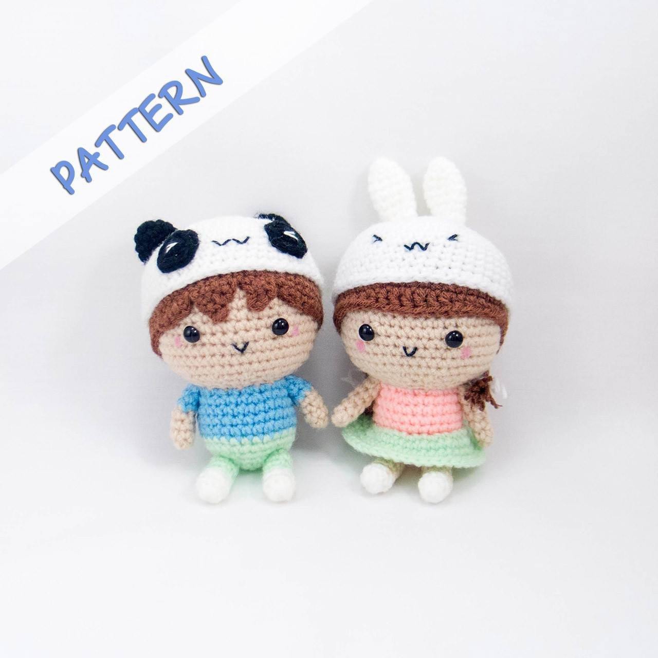 Bunny Hat Girl and Panda Hat Boy Couple Amigurumi Pattern