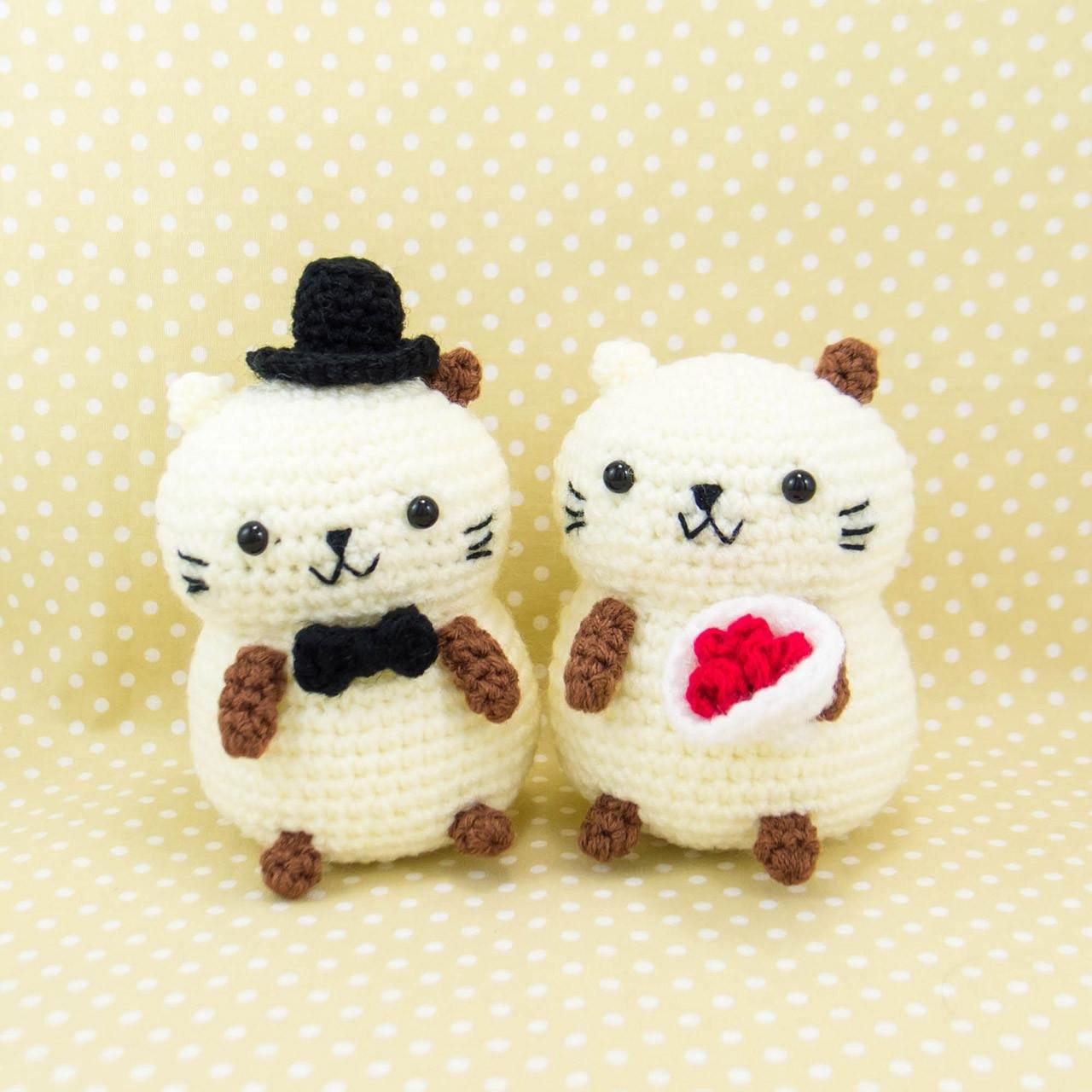 stuffed cat couple wedding dolls