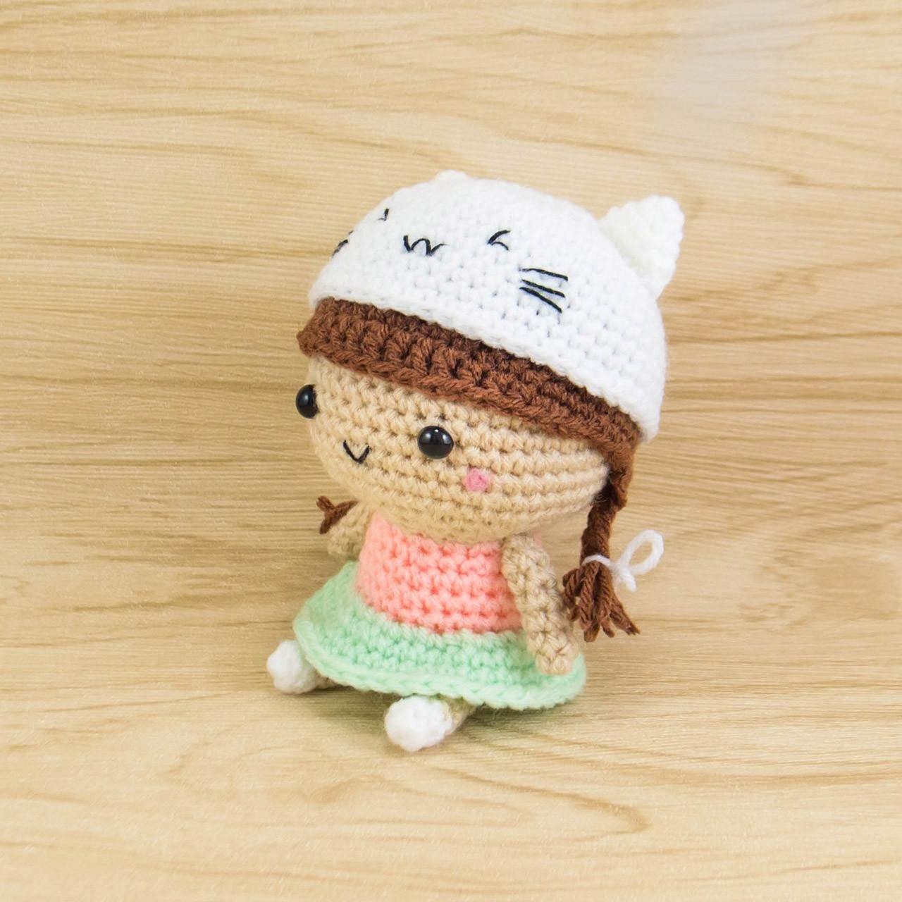 Amigurumi Girl wearing Cat Hat Crochet