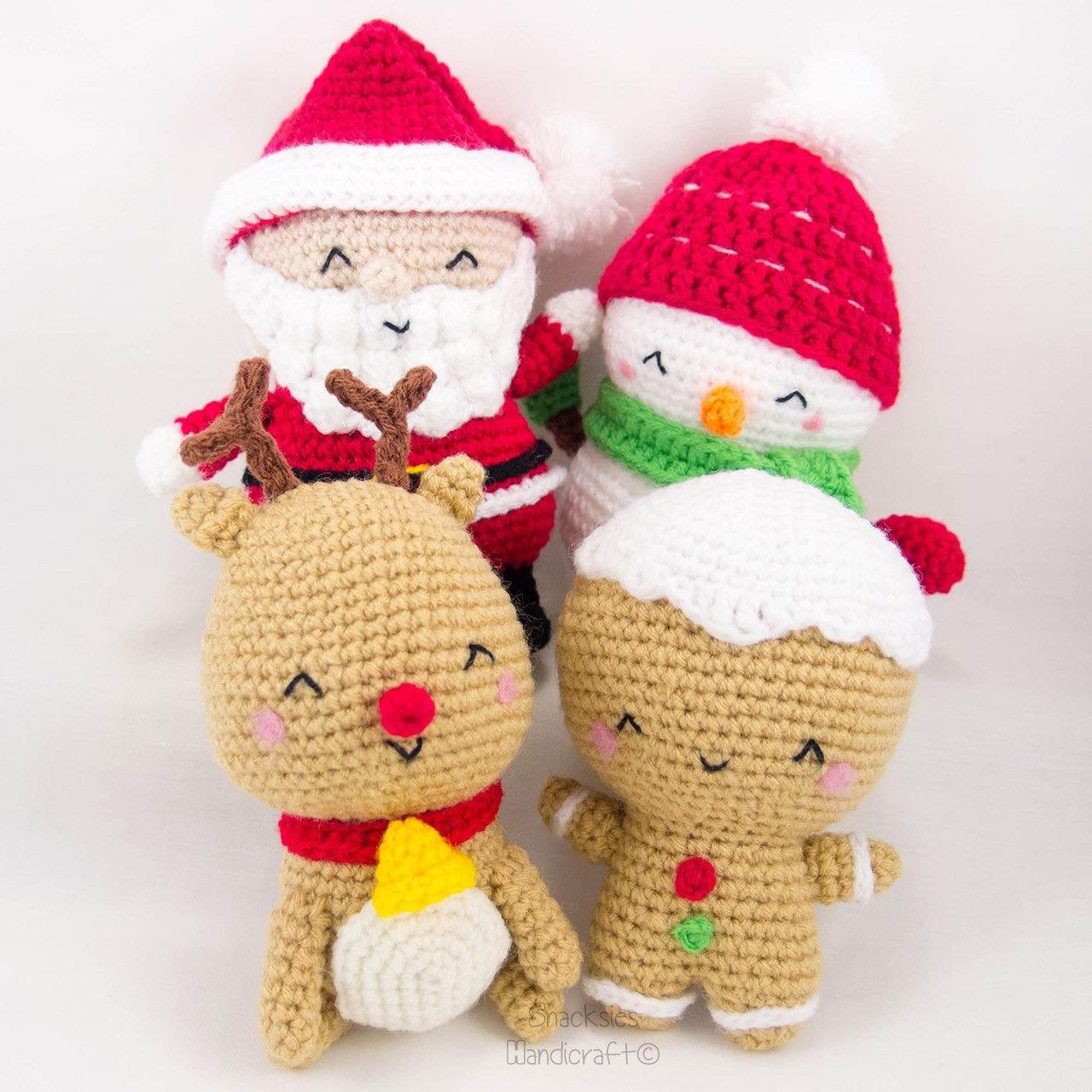 Crochet Christmas Ornaments - Reindeer, Gingerbread Man, Snowman, Santa Claus