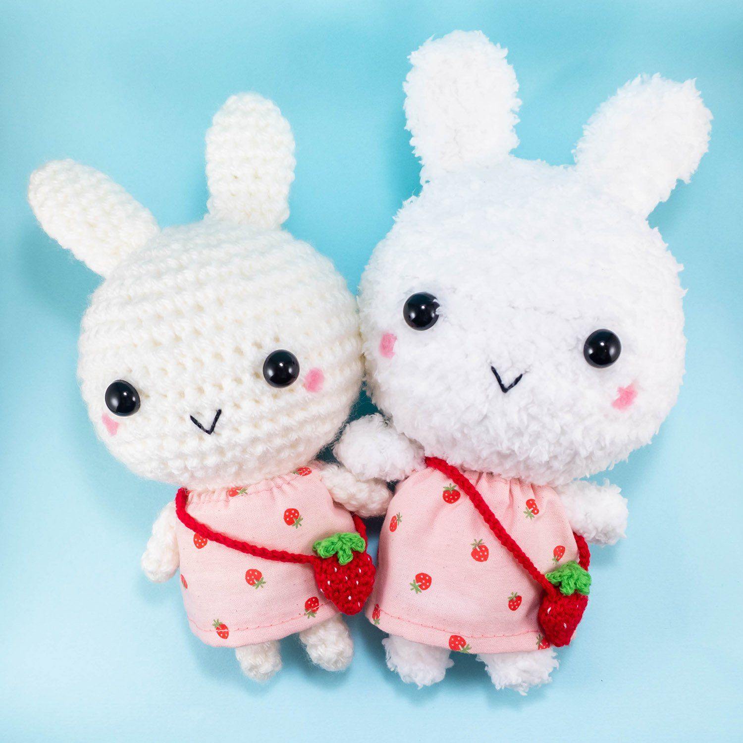 Crochet retailer Fluffy Strawberry Bunny Rabbit Amigurumi Stuffed Animal Plushie