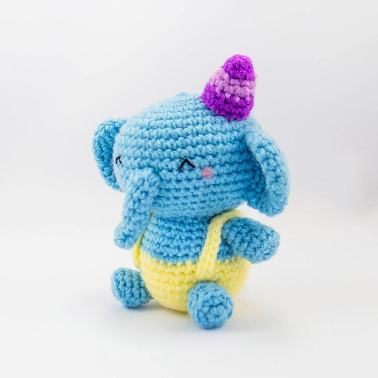 plush elephant crochet in blue side view