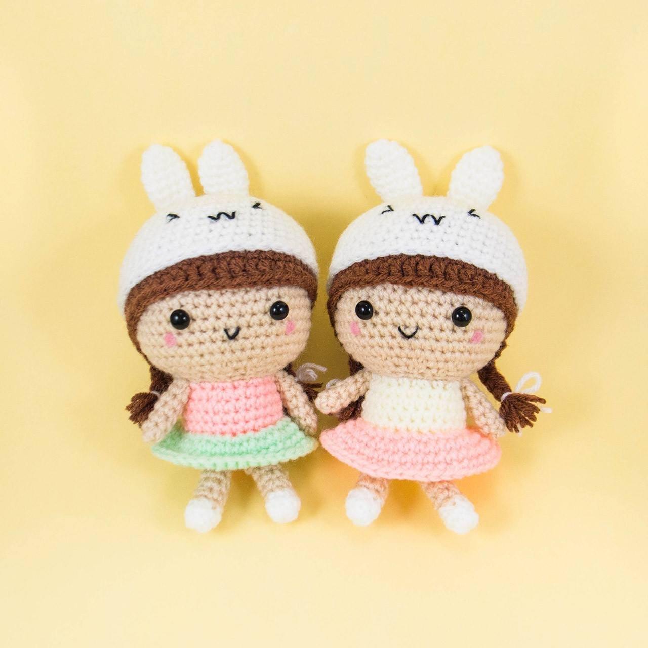 Amigurumi dolls and bunnies